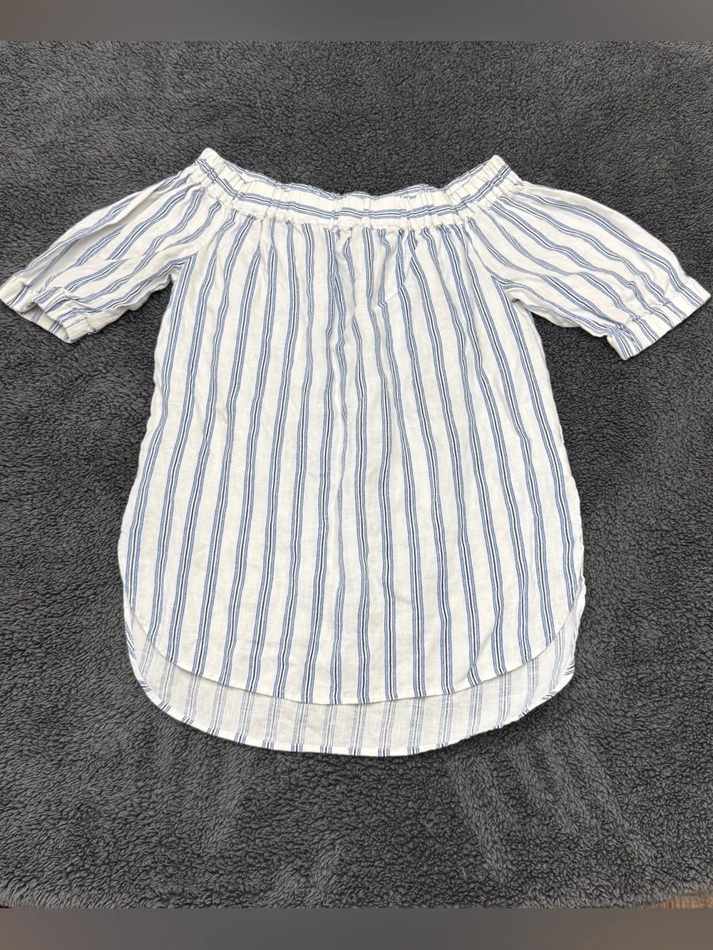 Michael Kors White Blue Stripe Off The Shoulder Linen Tunic Size XS
